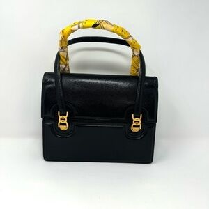 Gucci Vintage 60s Black Leather Top Handle Bag